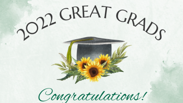 2022 Great Grads cap with sunflower wrapped in the front view with Congratulations title in the footer area.